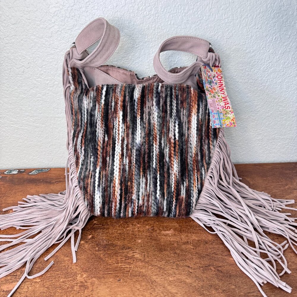 Johnny Was Bag Purse Elodie Suede Leather Fringe Boho Western Rodeo Textured EUC
